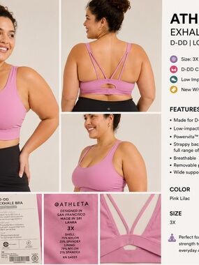 NWT Athleta Exhale Low-Impact Sports Bra — Pink Lilac 3X